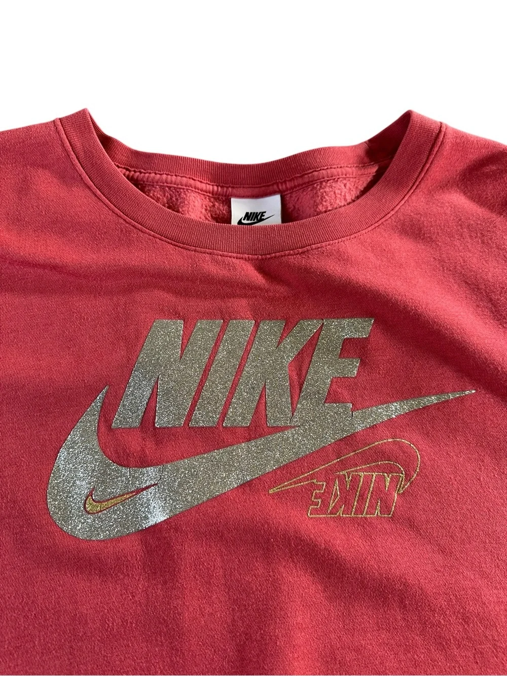Nike Plus Women's Coral-Red Crewneck Sweatshirt with Glitter Logo 3X